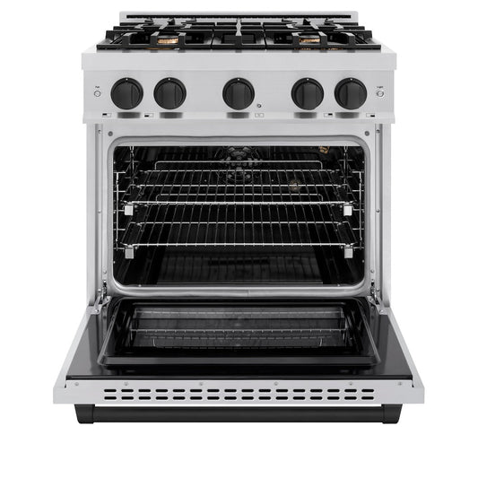 ZLINE 30 in. Gas Range 4.2 cu. ft. 4 Burners Stainless Steel Matte Black Accents (HGRZ-30-MB)