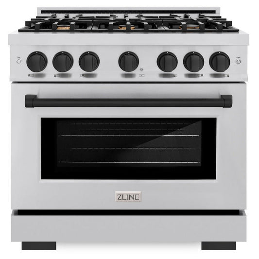 ZLINE 36 in. Gas Range – 5.2 cu. ft. Select Series – 6 Burner Cooktop – Stainless Steel with Matte Black Accents (HGRZ-36-MB)