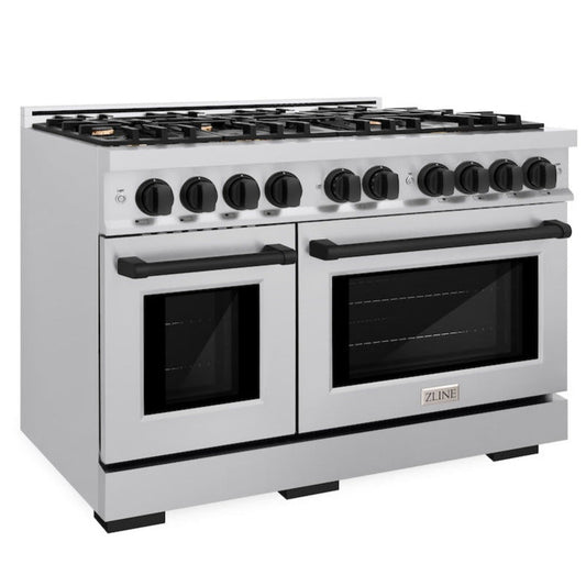 ZLINE 48 in. Gas Range Double Oven 6.7 cu. ft. 8 Burners Stainless Steel with Matte Black Accents (HGRZ-48-MB)