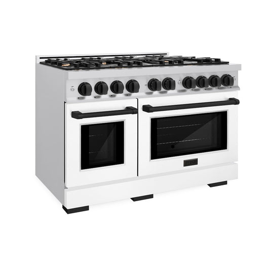 ZLINE Autograph Edition 48 in. Double Oven Gas Range with 8 Burners, 6.7 cu. ft., Stainless Steel with White Matte Doors and Matte Black Accents (HGRZ-WM-48-MB)