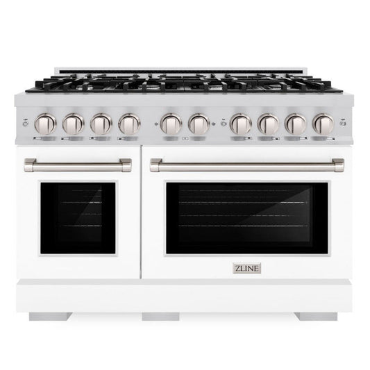ZLINE 48 in. 6.7 cu. ft. Select Double Oven Gas Range with 8 Gas Burners, Stainless Steel with White Matte Doors (HGR-WM-48)