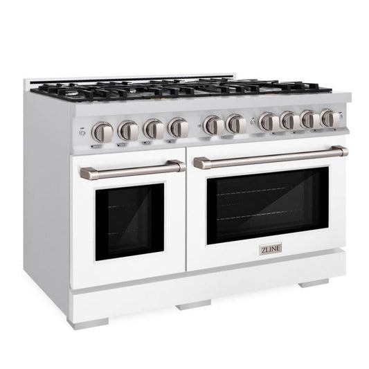 ZLINE 48 in. 6.7 cu. ft. Select Double Oven Gas Range with 8 Gas Burners, Stainless Steel with White Matte Doors (HGR-WM-48)