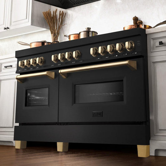 ZLINE Autograph Edition 60 in. Dual Fuel Range 7.4 cu. ft. Black Stainless Steel with Gold Accents (RABZ-60-G)