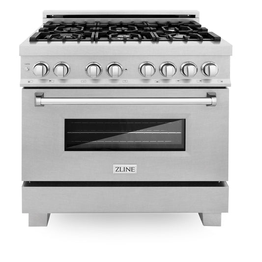 ZLINE 36-Inch Legacy Dual Fuel Range, 6 Burner Gas Cooktop, Electric Convection Oven, Griddle, Satin Stainless Steel (RAS-SN-GR-36)