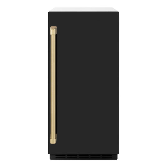 ZLINE Autograph 15" Touchstone Clear Cube Ice Maker with Drain Pump and Black Matte Door with Champagne Bronze Handle, ICCDZ-BLM-15-CB