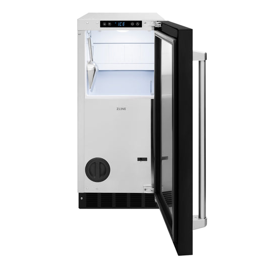 ZLINE 15" Touchstone Gourmet Ice Maker with Drain Pump and Black Matte Door, IGMD-BLM-15