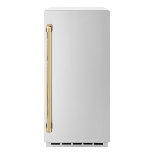 ZLINE Autograph 15" Touchstone Gourmet Ice Maker with Drain Pump and Solid Stainless Steel Door with Polished Gold Handle, IGMDZ-ST-15-G