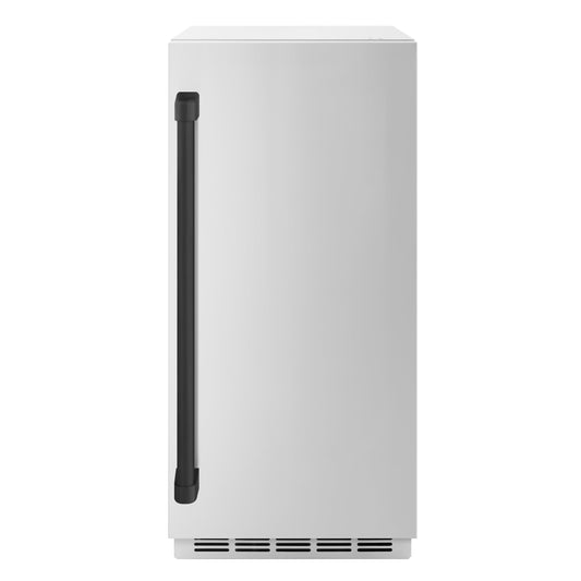 ZLINE Autograph 15" Touchstone Gourmet Ice Maker with Drain Pump and Solid Stainless Steel Door with Matte Black Handle, IGMDZ-ST-15-MB