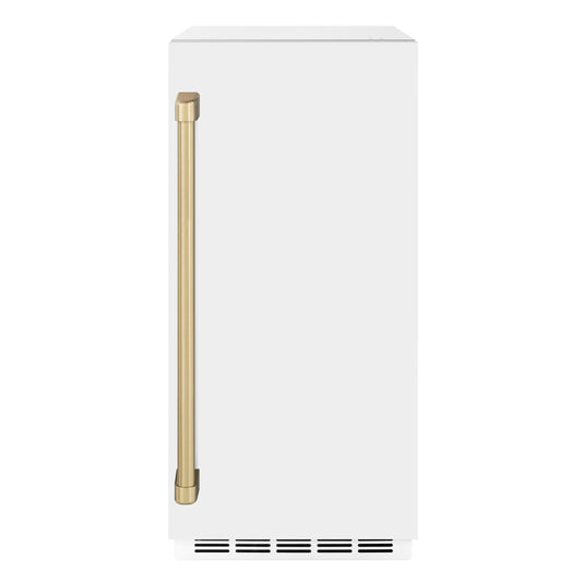 ZLINE Autograph 15" Touchstone Gourmet Ice Maker with Drain Pump and White Matte Door with Champagne Bronze Handle, IGMDZ-WM-15-CB
