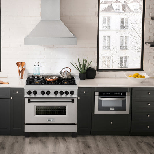 ZLINE Autograph 36 in. 4.6 cu. ft. Legacy Dual Fuel Range with 6 Gas Burners and Electric Convection Oven in Satin Stainless Steel with Matte Black Accents (RASZ-SN-36-MB)