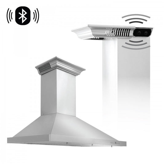 ZLINE 48 in Wall Mount Range Hood Stainless Steel CrownSound Bluetooth Speakers KL2CRN-BT-48
