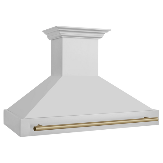 ZLINE 48" Wall Mount Range Hood Stainless Steel Champagne Bronze Handle Autograph Edition 8654STZ-48-CB