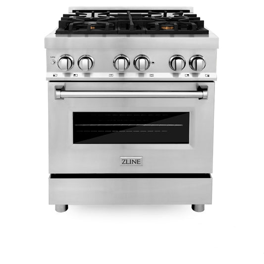 ZLINE 30 in. Dual Fuel Range with Gas Cooktop, Electric Convection Oven, Brass Burners, Griddle, 4.0 cu. ft., Stainless Steel (RA-BR-GR-30)