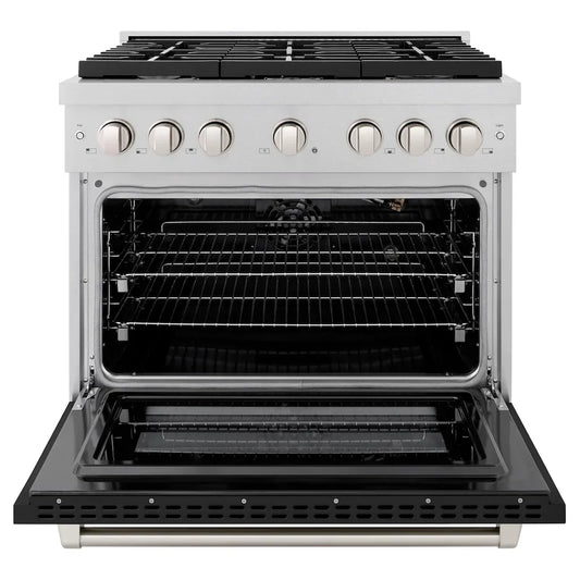 ZLINE 36 in. 5.2 cu. ft. Paramount Gas Range with 6 Burners and Convection Oven in Satin Stainless Steel with Black Matte Door (SGRS-BLM-36)