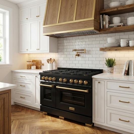 ZLINE Autograph Edition 48 in. Gas Range with Double Oven, 6.7 cu. ft., Black Stainless Steel with Bronze Accents (Model SGRBZ-48-CB)