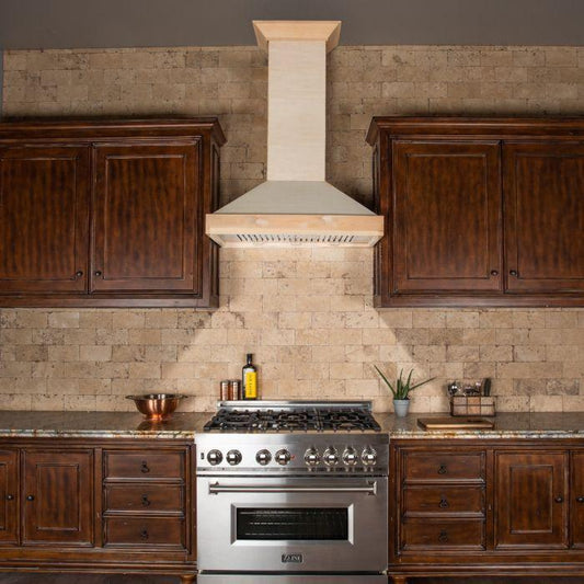 ZLINE 36 in. Wall Mount Range Hood – Unfinished Wood, Customizable Design (KBUF-36)