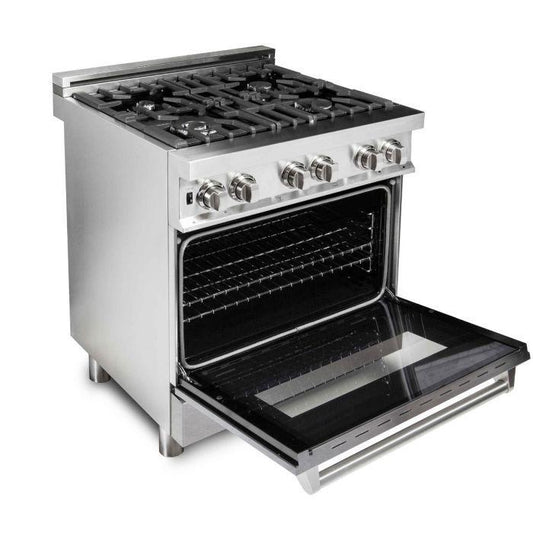 ZLINE 30-Inch 4.0 Cu. Ft. Legacy Dual Fuel Range with 4-Burner Gas Cooktop and Electric Convection Oven in Stainless Steel with Satin Stainless Steel Door, Model RA-SN-30