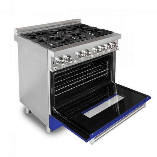 ZLINE RA-BM-36 36-Inch Professional Gas Range with Electric Oven, Stainless Steel with Blue Matte Door (RA-BM-36)