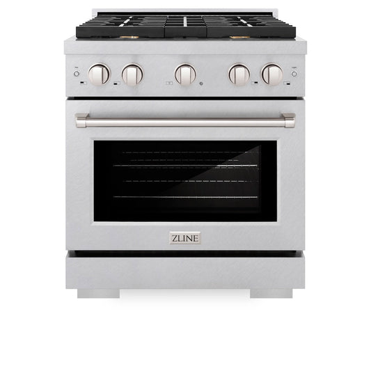 ZLINE 30-Inch Paramount Gas Range with Convection Gas Oven, 4 Brass Burners, 4.2 cu. ft., Satin Stainless Steel (SGRS-BR-30)