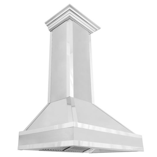 ZLINE 30 Inch Wall Mount Range Hood Satin Stainless Steel Mirror Accents Designer Series (655MR-30)
