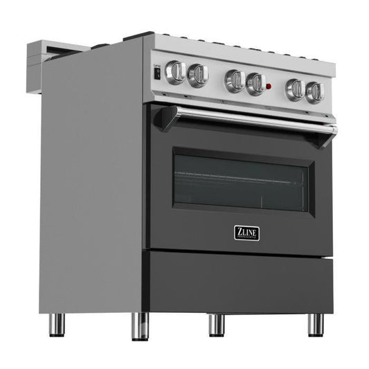 ZLINE Legacy 30-Inch Dual Fuel Range with 4-Burner Gas Cooktop, 4.0 cu. ft. Electric Convection Oven, Satin Stainless Steel with Black Matte Door (RAS-BLM-30)