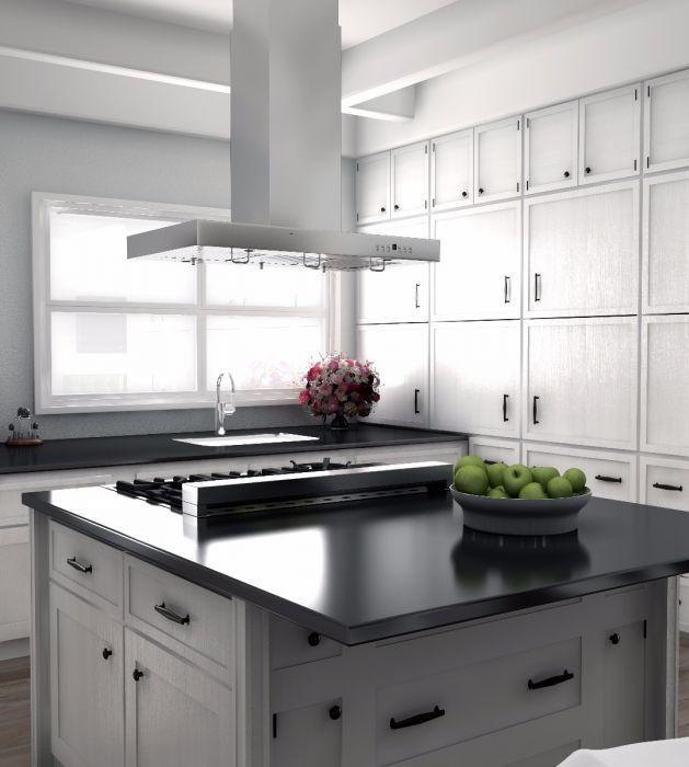 ZLINE 36 Inch Island Range Hood Stainless Steel Convertible Vent LED Lighting 4-Speed Fan (KE2i-36)
