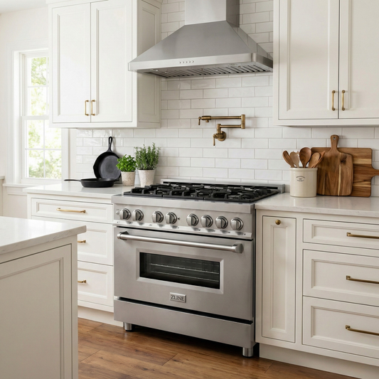 ZLINE Kitchen and Bath 36" Dual Fuel Range, 6 Gas Burners, Electric Convection Oven, Stainless Steel (RA36)