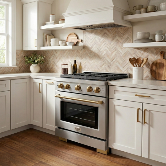 ZLINE Autograph Edition 30 in. Paramount Dual Fuel Range, 4 Burners, 4.2 cu. ft. Electric Convection Oven, Stainless Steel with Champagne Bronze Accents (SDRZ-30-CB)