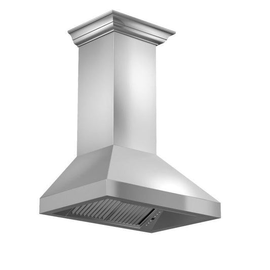 ZLINE 36 in. Wall Mount Range Hood – Stainless Steel, Convertible Vent, Crown Molding, 400 CFM (597CRN-36)