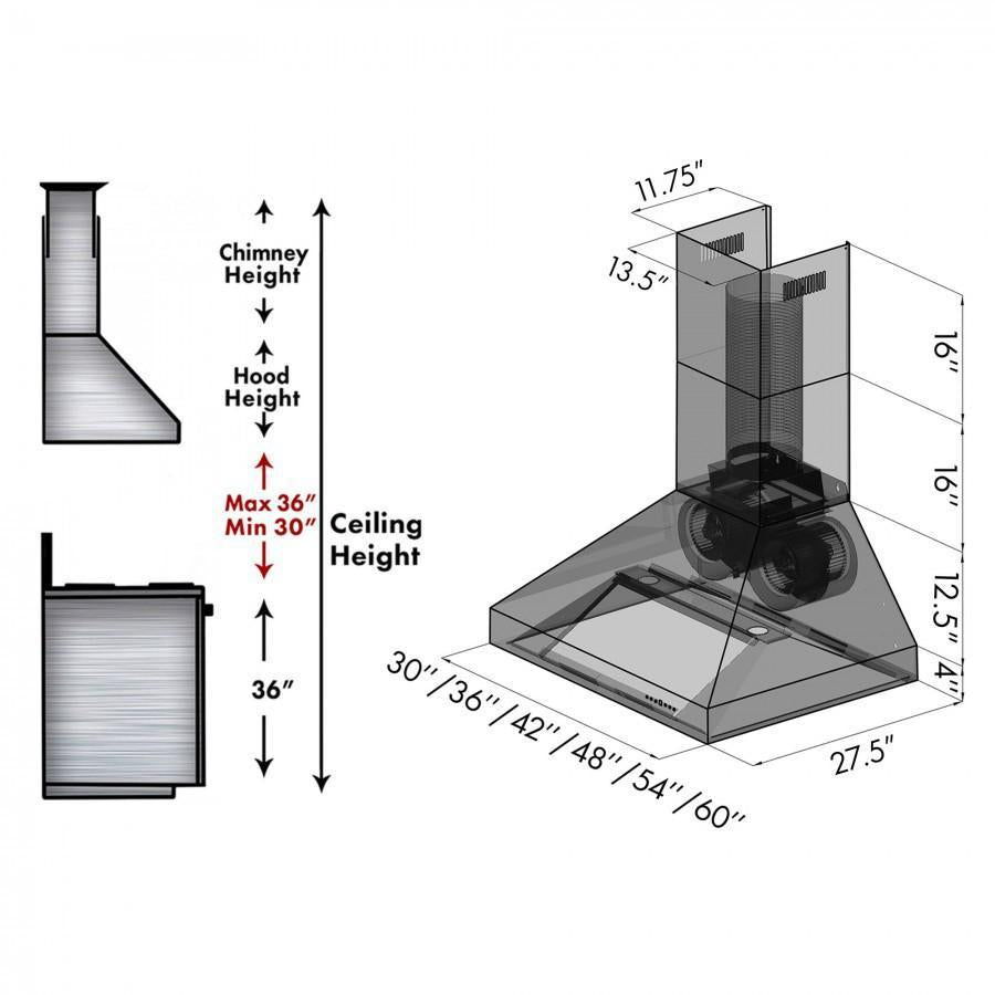 ZLINE 48 in Wall Mount Range Hood Ducted Stainless Steel, MODEL 697-48