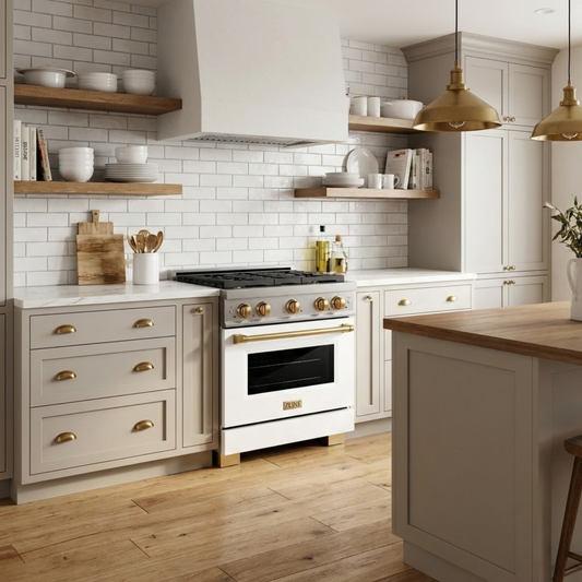 ZLINE Autograph 30 in. 4.2 cu. ft. Paramount Gas Range with Convection Gas Oven, Stainless Steel with White Matte Door and Gold Accents (SGRZ-WM-30-G)
